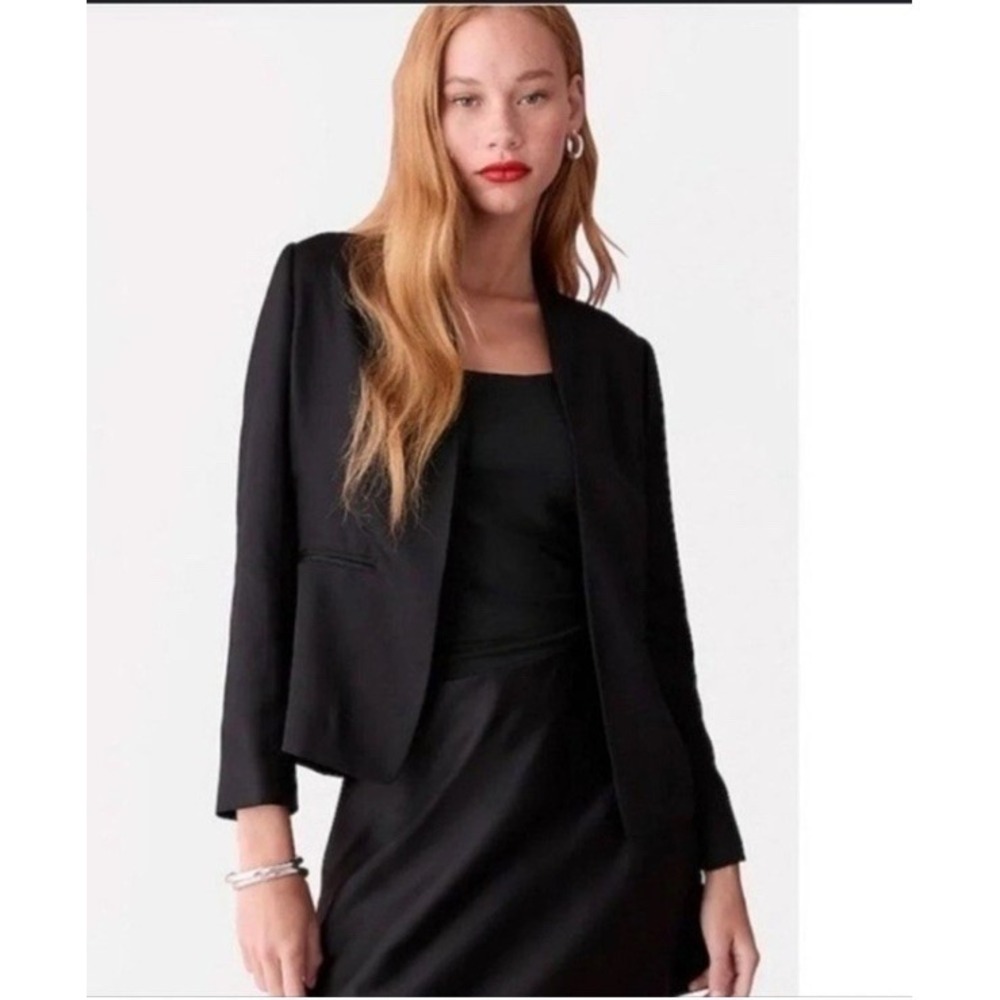 J. Crew Going Out Open Front Blazer Stretch Twill Black Size 12 Evening Office
